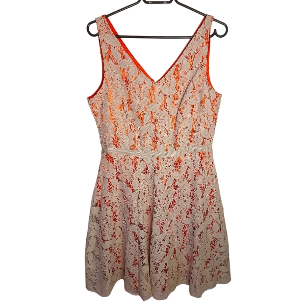 Julian Taylor Orange And Tan Lace Dress